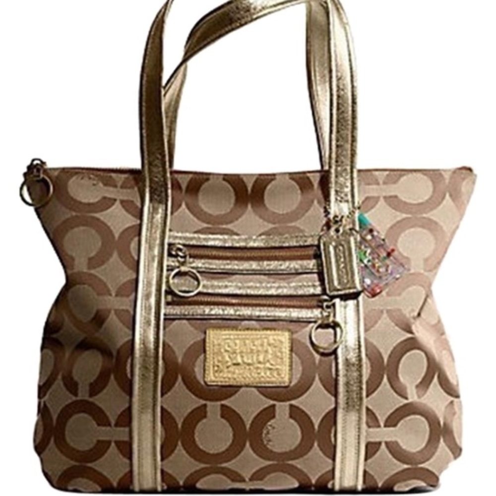 Vintage Coach Poppy Signature Op Art Glam Khaki/Gold Tote